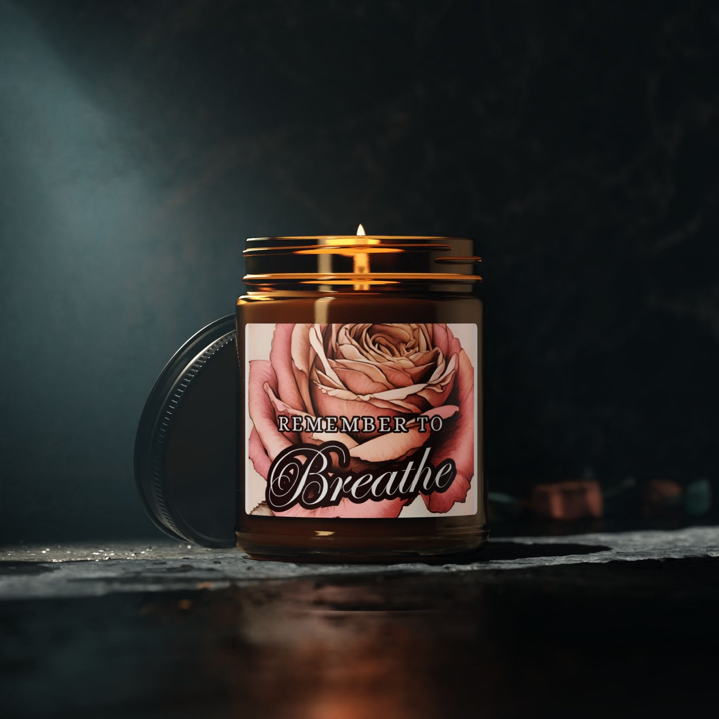 REMEMBER to BREATHE Scented Soy Candle (Multi-Size, Amber Jar)