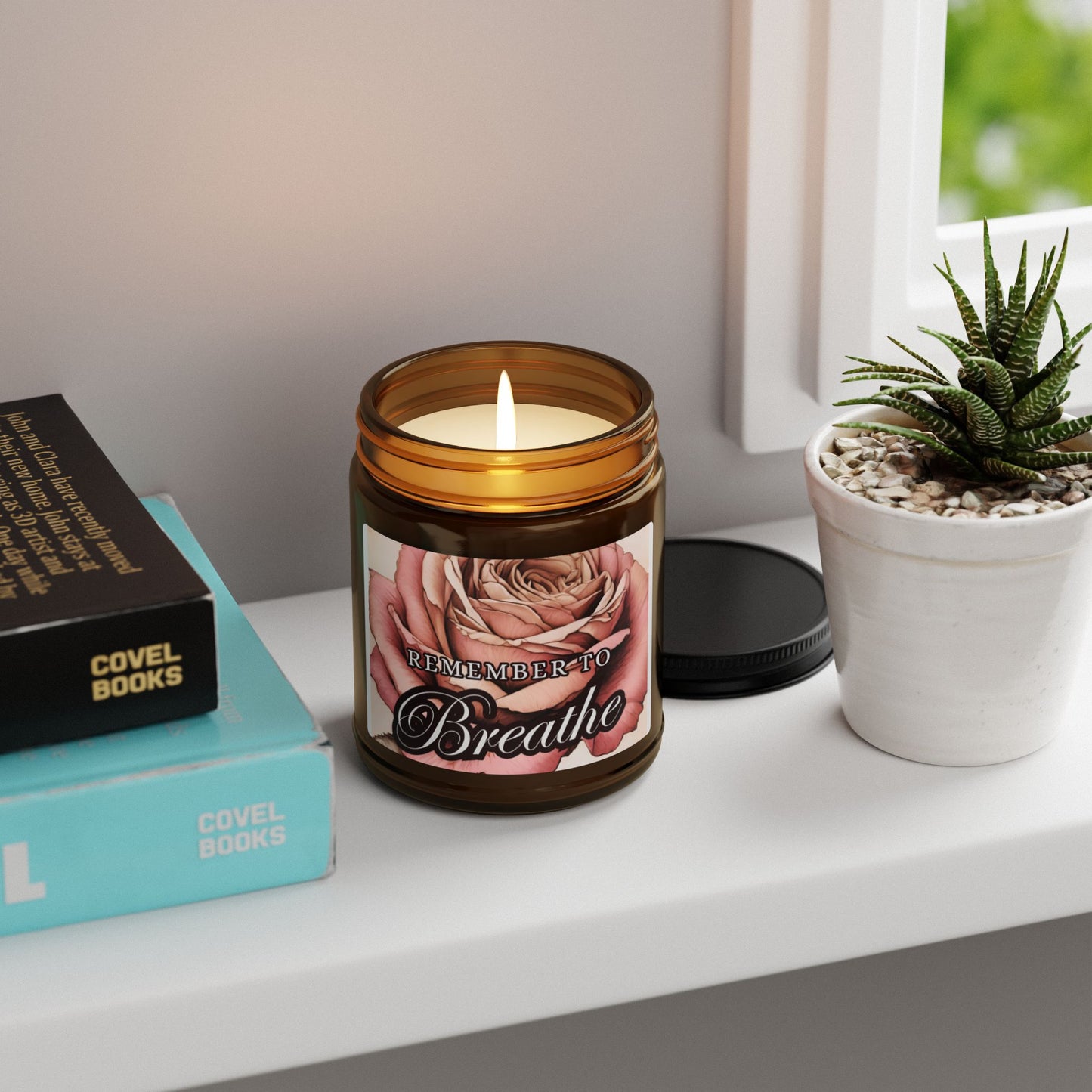 REMEMBER to BREATHE Scented Soy Candle (Multi-Size, Amber Jar)